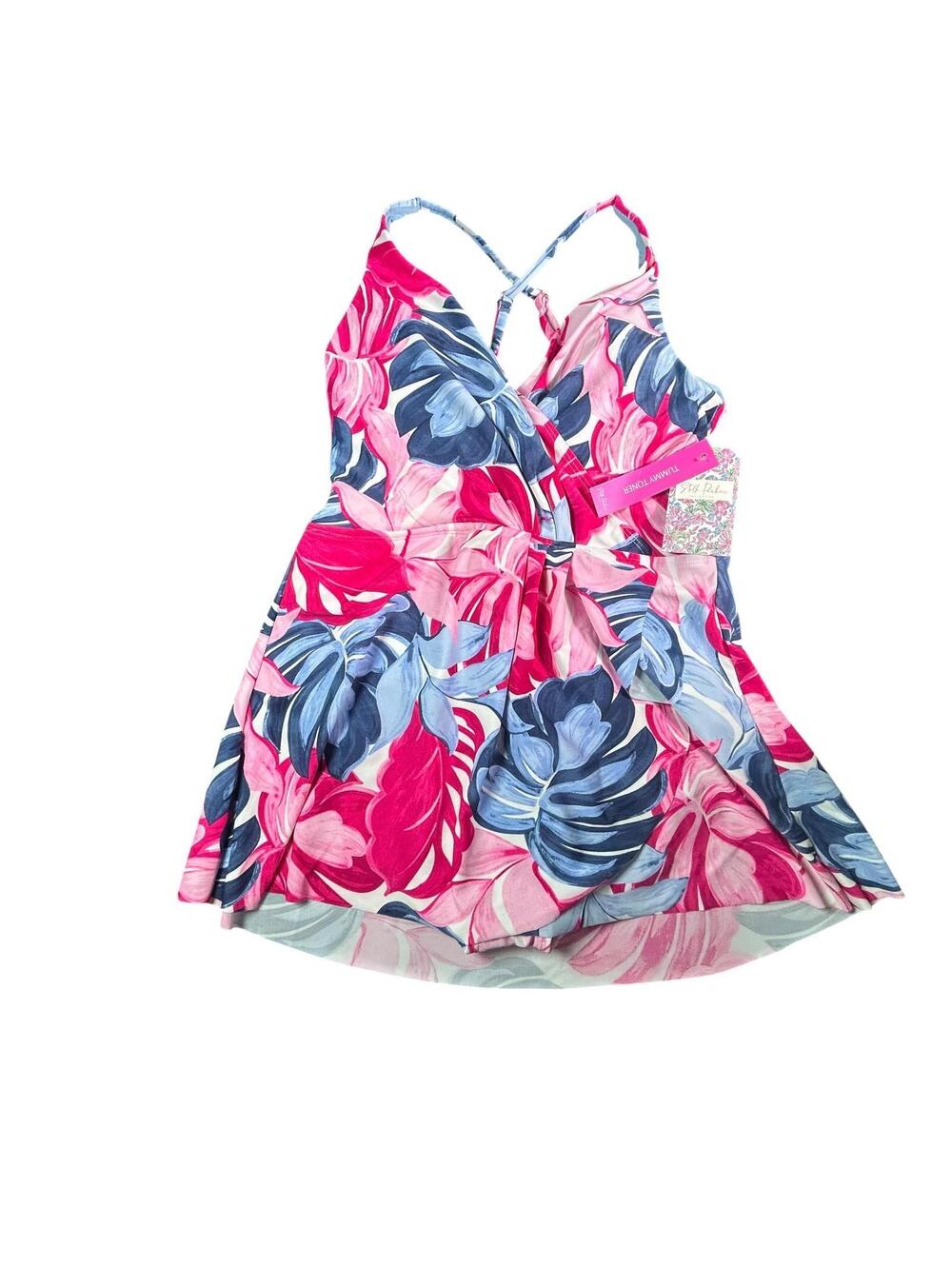 STELLA PARKER surplice swim dress modest flowy skirted one piece swimsuit $98